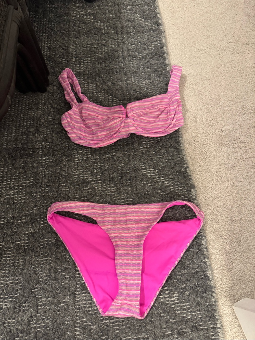 l*space Pink Striped Underwire Bikini Set
